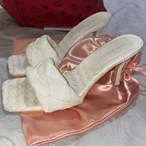 Miss Lola Square Toe White Heels